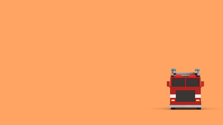 Fire truck isolated on orange background with copy space for your text.
