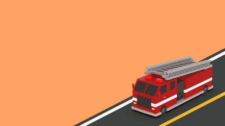 Fire truck on the road. 3d rendering