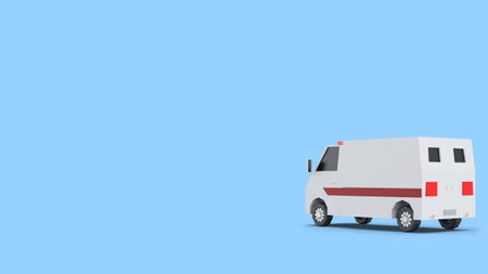 Ambulance car isolated on blue background. 3d rendering.の写真素材