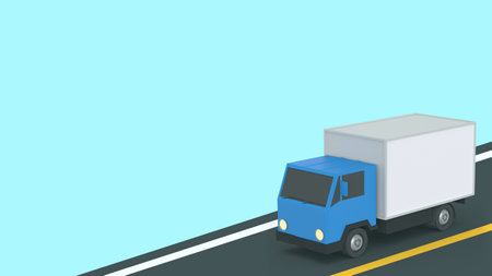 3d rendering of a truck driving on the road with blue backgroundの写真素材
