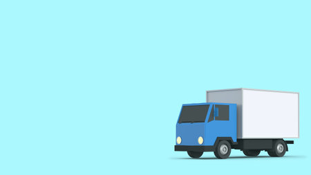 3D rendering of a blue delivery truck isolated on blue background with shadowの写真素材