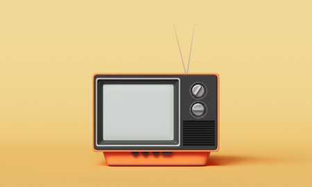 Retro TV with blank screen on yellow background. 3d illustrationの写真素材