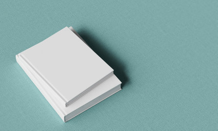Blank white book mockup on green background. 3D rendering illustrationの写真素材