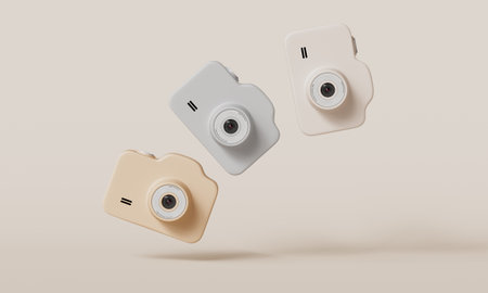3d rendering of a set of cameras isolated on a white backgroundの写真素材