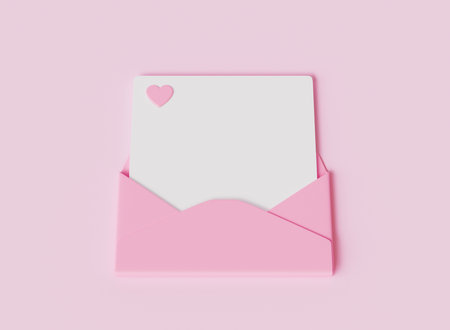 Pink Heart Mail Mock up on Pink Background. 3D Renderingの写真素材