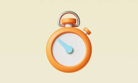 3d rendering of an orange stopwatch isolated on a yellow backgroundの写真素材