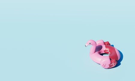 Inflatable Flamingo Tube on Blue Background. 3D Rendering