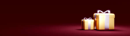 3D Rendering concept of gold gift on red background.3D Render.の写真素材