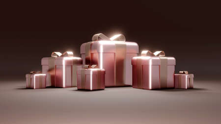 3D rendering concept of set of wrapped gift boxes for commercial design. Holiday presents. Birthday...