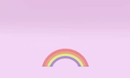 3D Rendering concept of rainbow: rainbow over two white clouds on blue sky background. 3D render. 3D illustration.の写真素材
