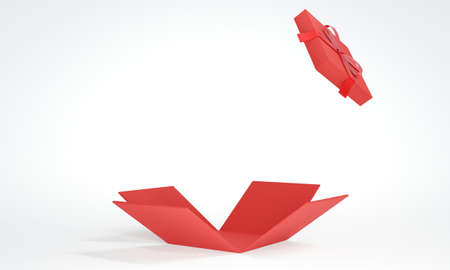 3D Rendering of red gift box open isolated on white background concept of birthday, Christmas, valentine celebration. 3D Render. 3D illustration.の写真素材