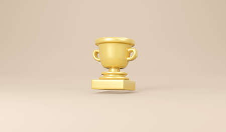 3D Rendering concept of winner. Golden trophy on gold background. 3D Render. 3D illustration. Minimal design template.の写真素材