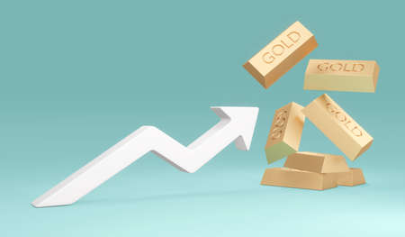 3D Rendering gold bars with arrow pointing up on background concept of gold price financial...