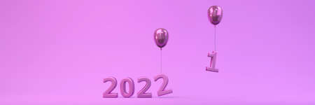 3D Rendering 2022 velvet violet decoration balloon taking number 1 and putting number 2 instead...