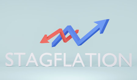 3D Rendering set of stagflation word with red and blue graph on background. 3D Render. 3d...