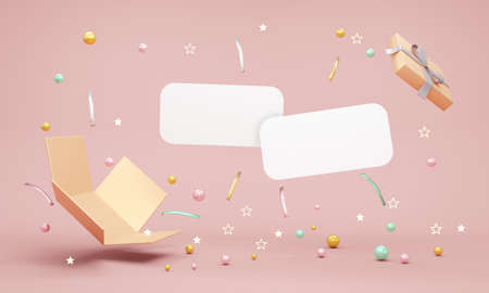 3D rendering concept of a present box opens up to show luxury geometric elements and blank papers for commercial design. 3D render.の写真素材