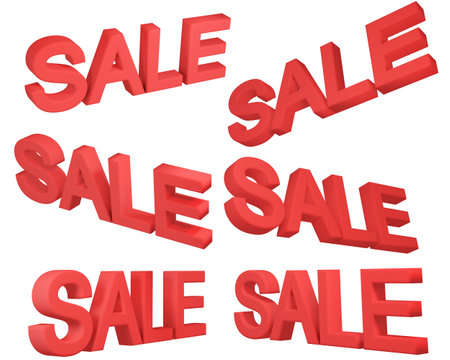 Set of 3D Rendering of SALE text in angles isolated on white backgroundの写真素材