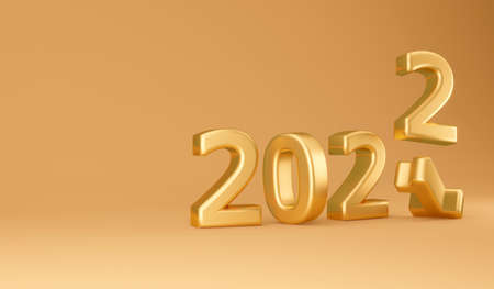 3D Rendering of 2021 replace by 2022 golden bold letters number in gold theme concept of New Year. 3D Render. 3D illustration.の写真素材