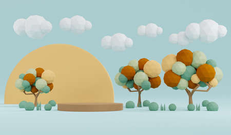 3D Rendering autumn color theme podium product display in pastel colors scene for commercial. 3d render illustration.の写真素材