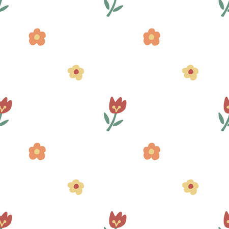 Cute seamless hand drawn watercolor flower pattern backgroundの写真素材