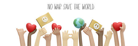3D Rendering of raising up to protest for peace concept of no war save the world. 3D Render...