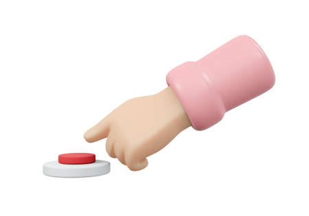3D Rendering of hand pushing button isolate on white background. 3D Render illustration cartoon...