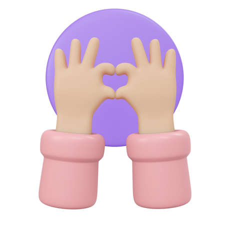3D Rendering of mini heart love hand sign isolate on white background. 3D Render illustration...