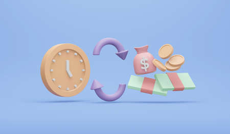 3D Rendering of transfer icon with money element and clock concept of financial transferring...
