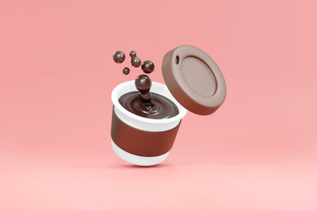 3d Rendering concept of hot cup of coffee on pink background. 3D Render illustration. Minimal...