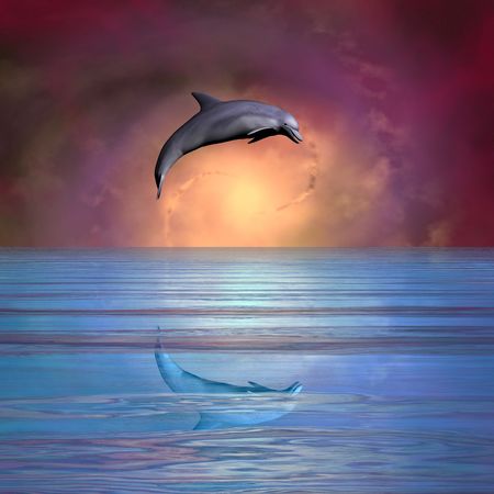 Dolphin Leaping Against a Spiral Galaxyの写真素材