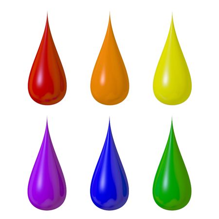 Six colored paint drops isolated on whiteの写真素材
