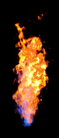 Beautiful fire flume isolated on blackの写真素材