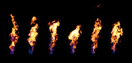 Brilliant fire flumes on blackの写真素材