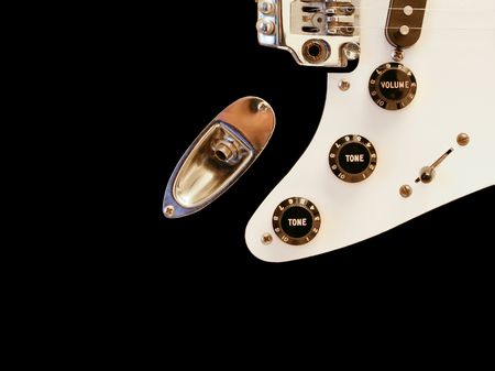 Perfect electric guitar controls isolated on blackの写真素材