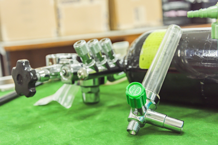 oxygen flowmeter selective focus valve shut open の写真素材