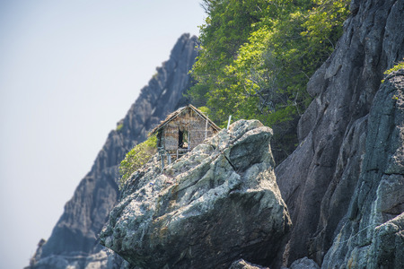 stones in water and house blur backgroundの写真素材