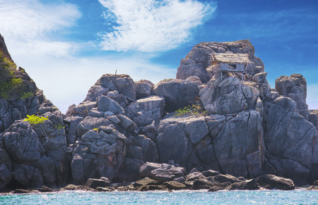 stones in water and houseの写真素材