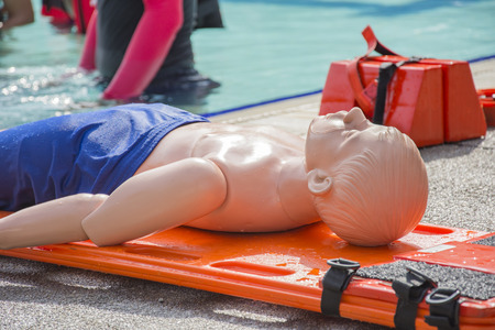 chid dummy cpr and drownind on the long spinal boardの写真素材