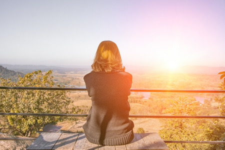 women waiting and Look out view landscapeの写真素材