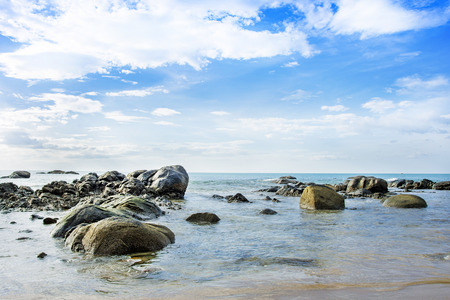 Beautiful natural summer seascape and stone with in blue sky