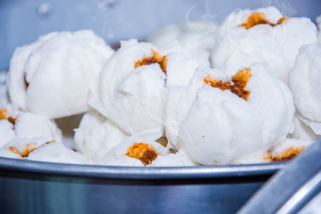 white hot steamed dumpling in the potの写真素材