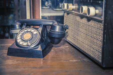 old classic telephone and old radio vintageの写真素材