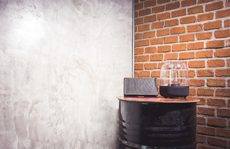 Loudspeaker on gas tank in room vintage styleの写真素材