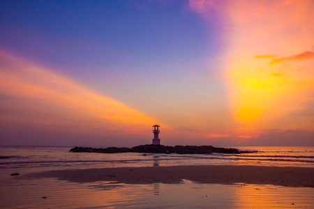 light on the stone silhouette seascape sunsetの写真素材