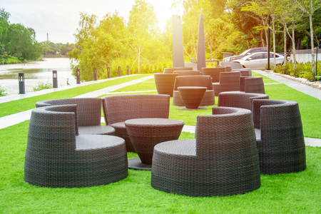 chair on grass in resort relax summer vacationの写真素材