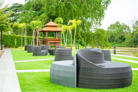 chair on grass in resort relax summer vacationの写真素材