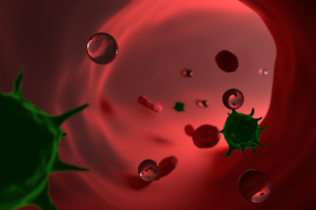 bacteria red blood cell and oxygen in vesselの写真素材