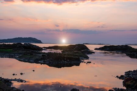 silhouette beach sunlight beautyful natural landscapeの写真素材