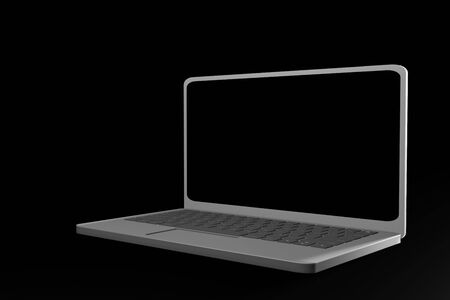3d illustration gray color computer laptop dark backgroundの写真素材