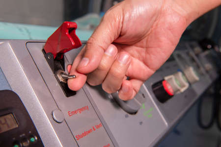 red push button switch for warning emergencyの写真素材